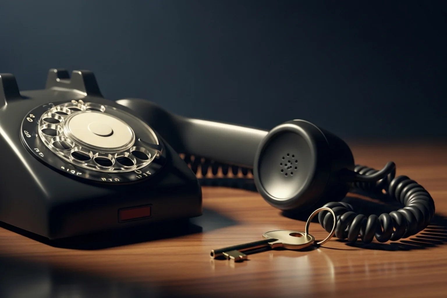 Detail mobilního telefonu na tmavém dřevěném povrchu v teplém světle
